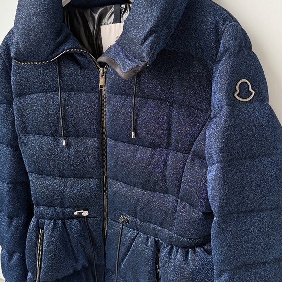 Moncler women's sparkly navy peplum puffer jacket - Picture 4 of 9